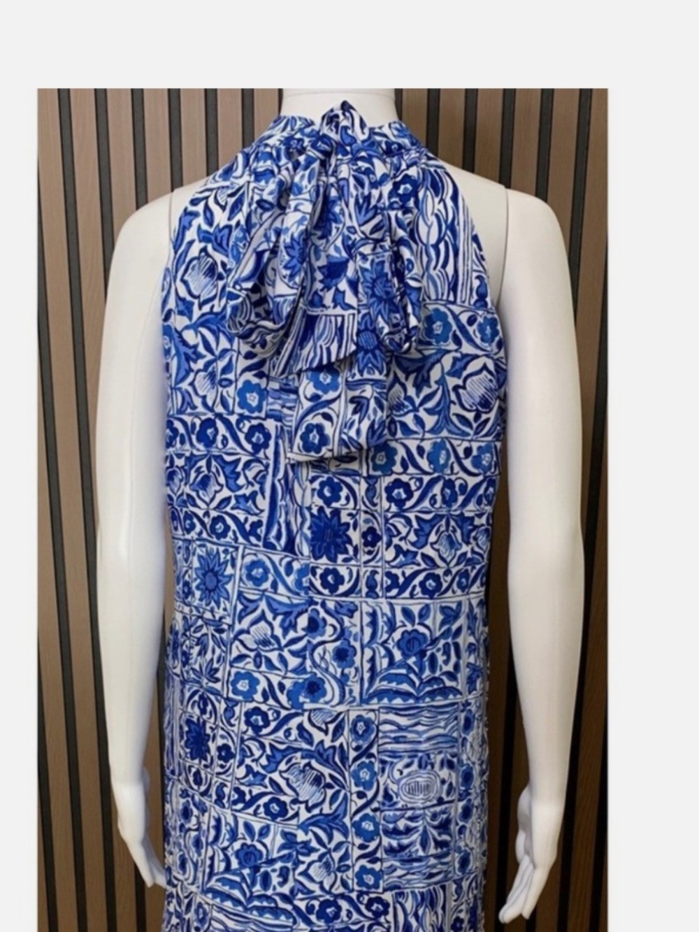 Ann Taylor petite halter maxi dress features blue and white floral print - Picture 7 of 10